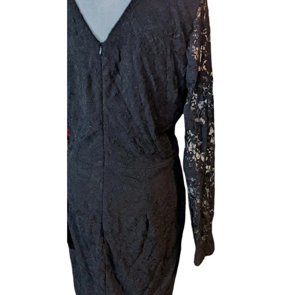 Dress The Population Erica Black Lace L/S Sheath Dress Women M L Plunge Bodycon - Picture 7 of 10